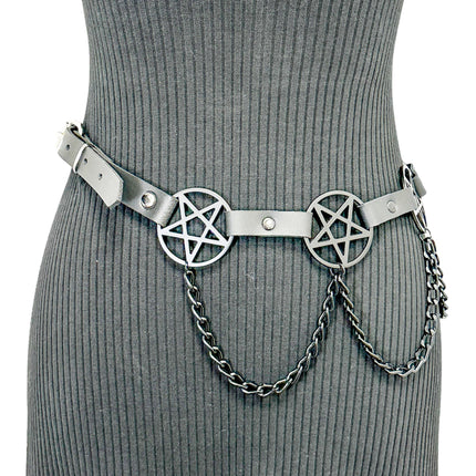 BT486-BS   HANGING CHAIN LARGE BLACK PENTAGRAM BELT