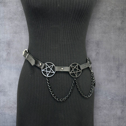 BT486-BS   HANGING CHAIN LARGE BLACK PENTAGRAM BELT