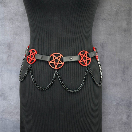 BT486-RS   HANGING CHAIN RED  LARGE PENTAGRAM BELT