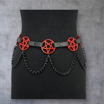 BT486-RS   HANGING CHAIN RED  LARGE PENTAGRAM BELT