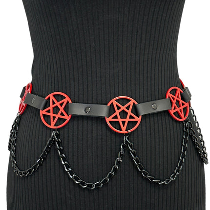 BT486-RS   HANGING CHAIN RED  LARGE PENTAGRAM BELT