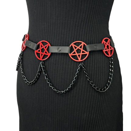 BT486-RS   HANGING CHAIN RED  LARGE PENTAGRAM BELT