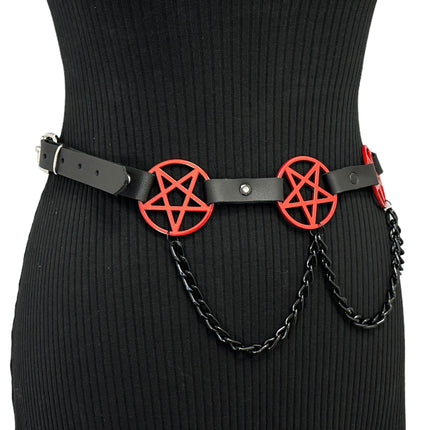 BT486-RS   HANGING CHAIN RED  LARGE PENTAGRAM BELT