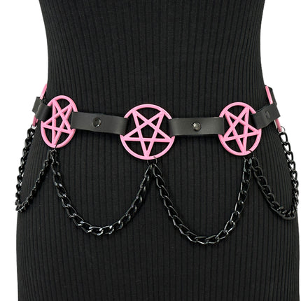 BT486-PS   HANGING CHAIN LARGE PINK PENTAGRAM BELT