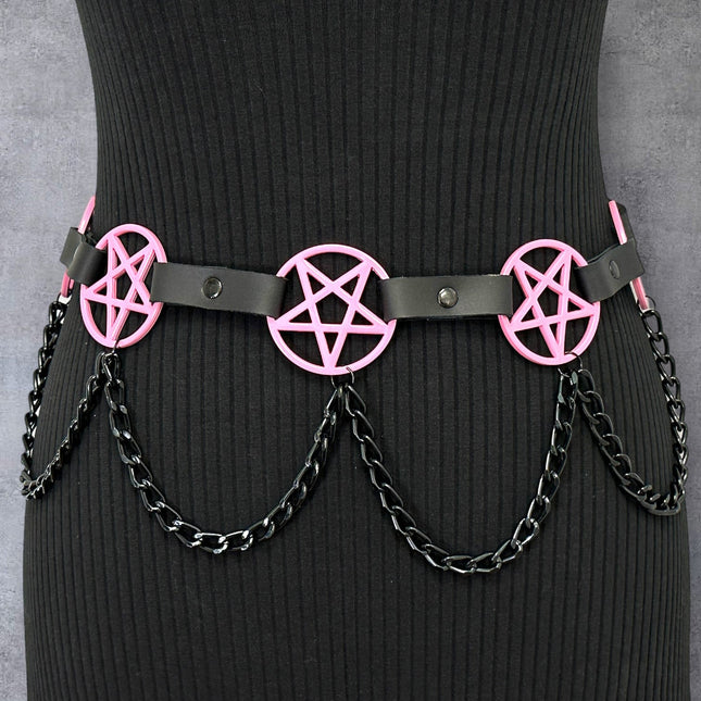 BT486-PS   HANGING CHAIN LARGE PINK PENTAGRAM BELT