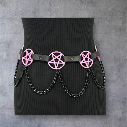 BT486-PS   HANGING CHAIN LARGE PINK PENTAGRAM BELT