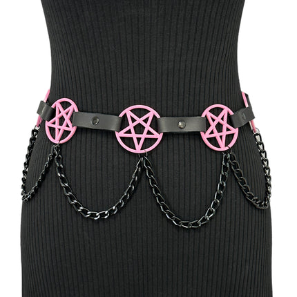 BT486-PS   HANGING CHAIN LARGE PINK PENTAGRAM BELT