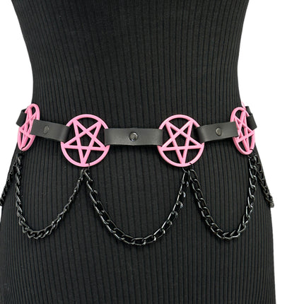 BT486-PS   HANGING CHAIN LARGE PINK PENTAGRAM BELT