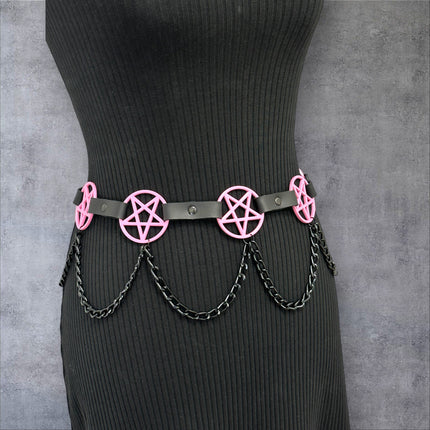 BT486-PS   HANGING CHAIN LARGE PINK PENTAGRAM BELT
