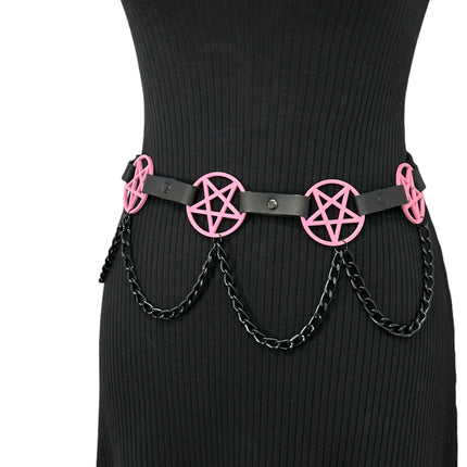 BT486-PS   HANGING CHAIN LARGE PINK PENTAGRAM BELT
