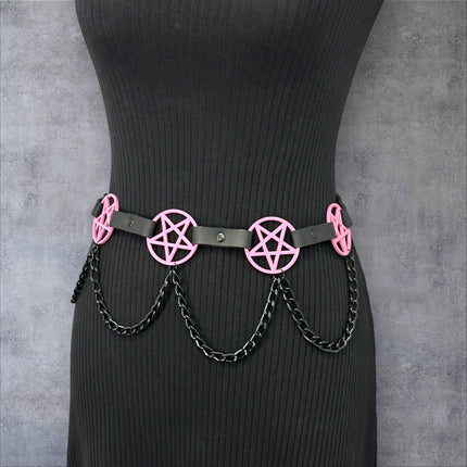 BT486-PS   HANGING CHAIN LARGE PINK PENTAGRAM BELT