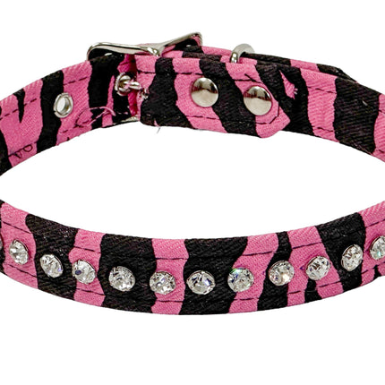 CK247PINK ZEBRA 3/4" WIDE LEOPARD RHINESTONE CHOKER