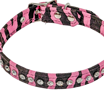 CK247PINK ZEBRA 3/4" WIDE LEOPARD RHINESTONE CHOKER
