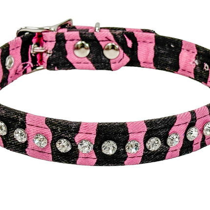 CK247PINK ZEBRA 3/4" WIDE LEOPARD RHINESTONE CHOKER
