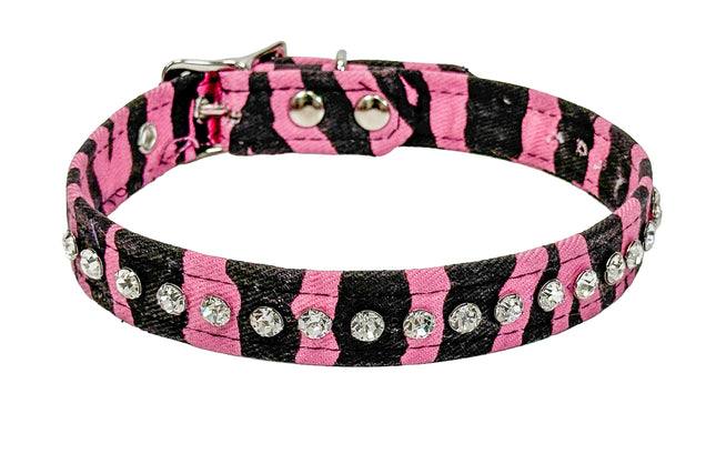 CK247PINK ZEBRA 3/4" WIDE LEOPARD RHINESTONE CHOKER