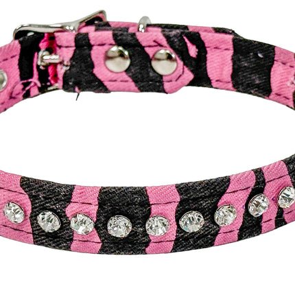 CK247PINK ZEBRA 3/4" WIDE LEOPARD RHINESTONE CHOKER