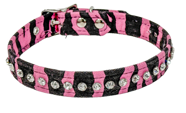 CK247PINK ZEBRA 3/4" WIDE LEOPARD RHINESTONE CHOKER