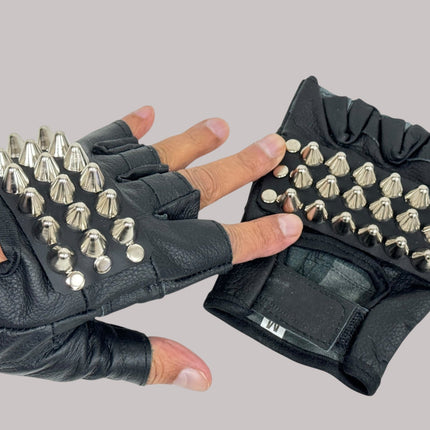FG107UK77  UK 77 STUDDED FINGERLESS GLOVES PAIR