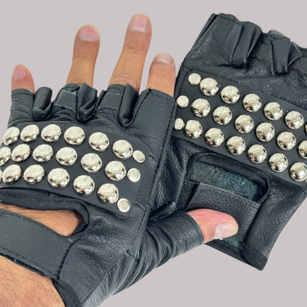 FG107ROUND  STUDDED FINGERLESS GLOVES PAIR