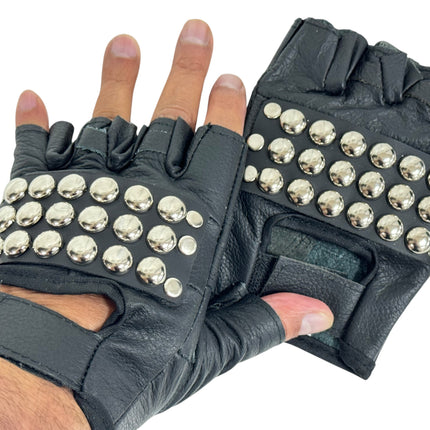 FG107ROUND  STUDDED FINGERLESS GLOVES PAIR