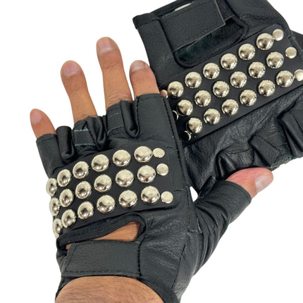 FG107ROUND  STUDDED FINGERLESS GLOVES PAIR