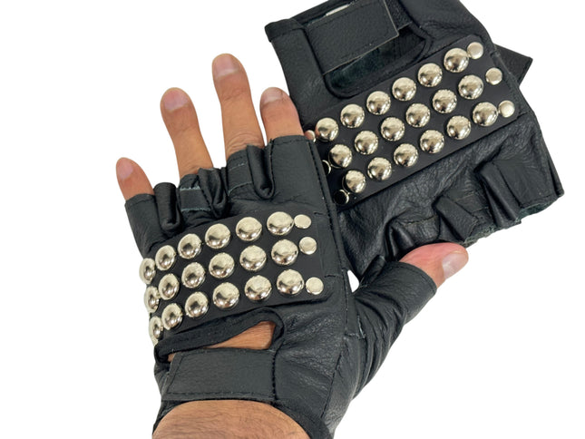 FG107ROUND  STUDDED FINGERLESS GLOVES PAIR