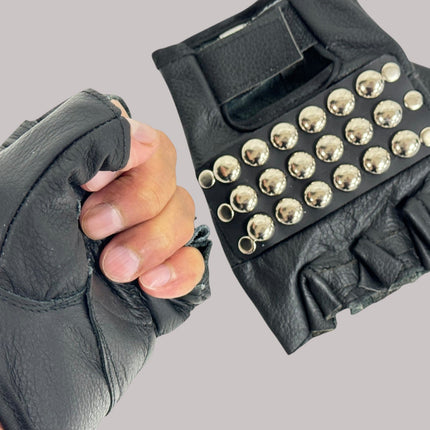 FG107ROUND  STUDDED FINGERLESS GLOVES PAIR