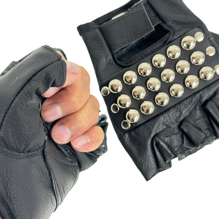 FG107ROUND  STUDDED FINGERLESS GLOVES PAIR