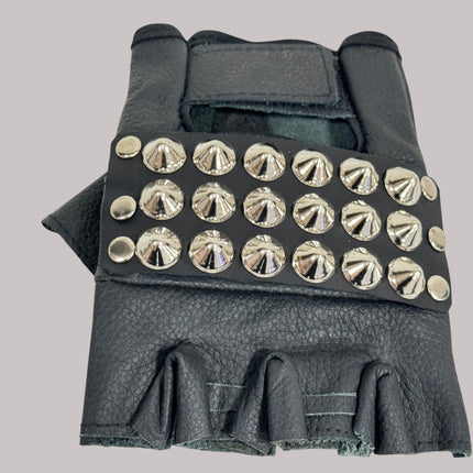 FG107CONICAL   STUDDED FINGERLESS GLOVES PAIR