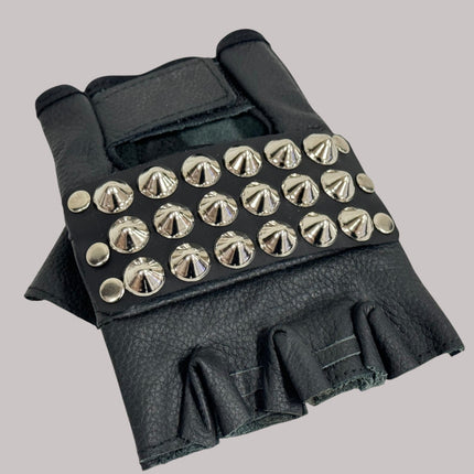 FG107CONICAL   STUDDED FINGERLESS GLOVES PAIR
