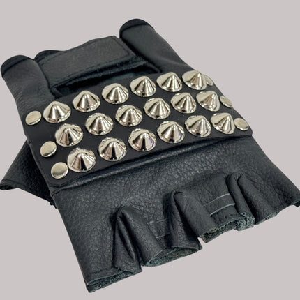 FG107CONICAL   STUDDED FINGERLESS GLOVES PAIR