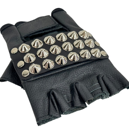 FG107CONICAL   STUDDED FINGERLESS GLOVES PAIR