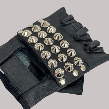 FG107CONICAL   STUDDED FINGERLESS GLOVES PAIR