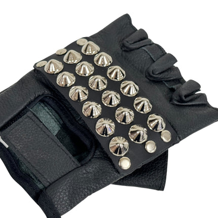 FG107CONICAL   STUDDED FINGERLESS GLOVES PAIR