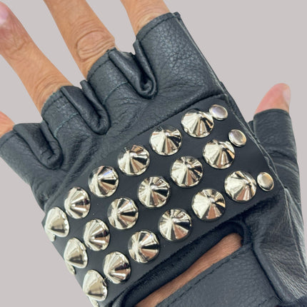 FG107CONICAL   STUDDED FINGERLESS GLOVES PAIR