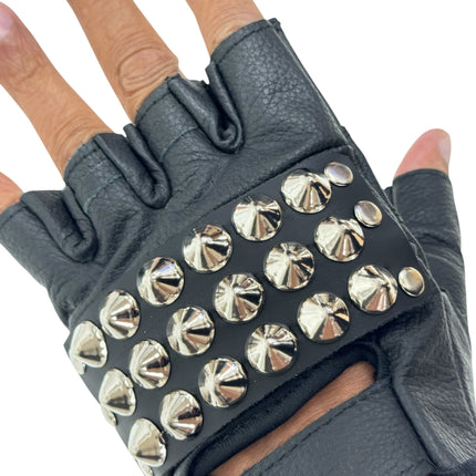 FG107CONICAL   STUDDED FINGERLESS GLOVES PAIR