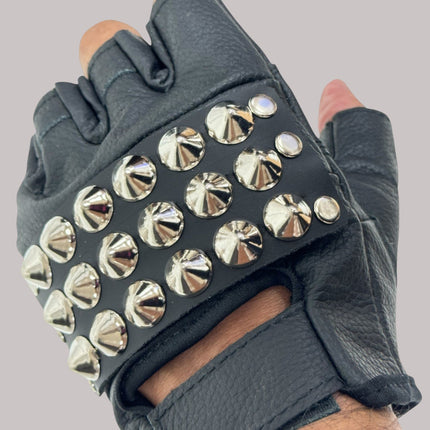 FG107CONICAL   STUDDED FINGERLESS GLOVES PAIR