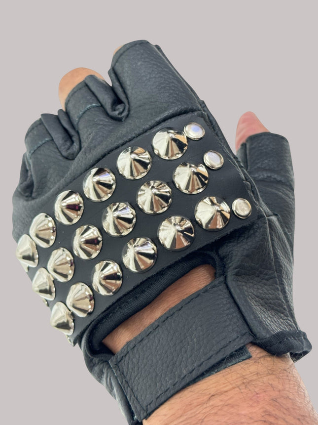 FG107CONICAL   STUDDED FINGERLESS GLOVES PAIR