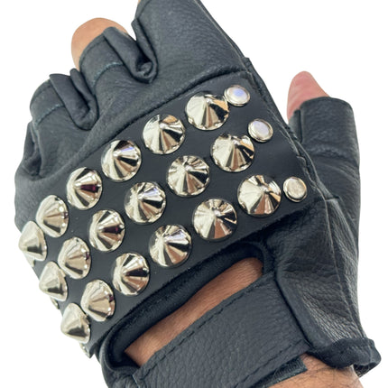FG107CONICAL   STUDDED FINGERLESS GLOVES PAIR