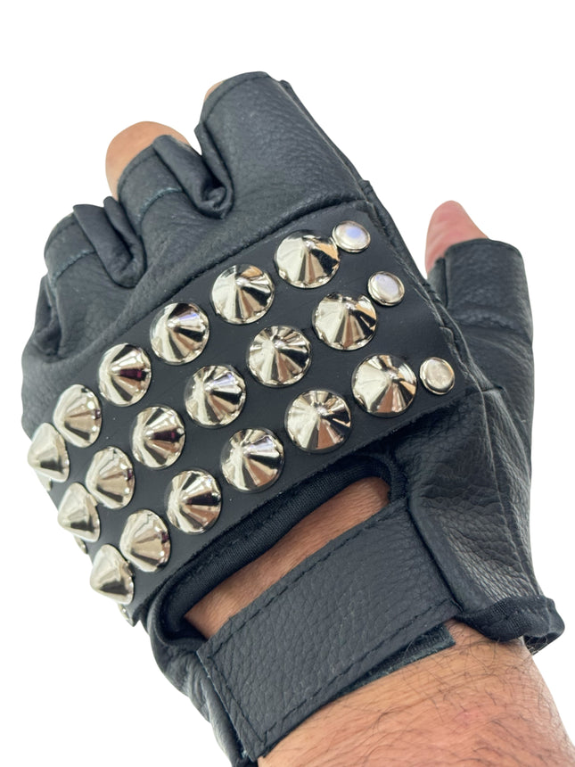 FG107CONICAL   STUDDED FINGERLESS GLOVES PAIR
