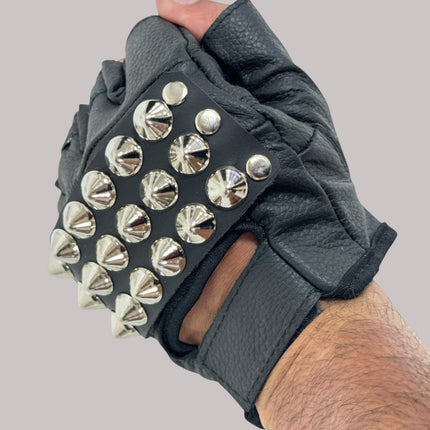 FG107CONICAL   STUDDED FINGERLESS GLOVES PAIR