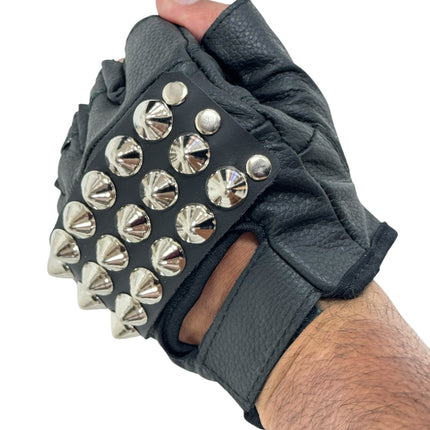 FG107CONICAL   STUDDED FINGERLESS GLOVES PAIR