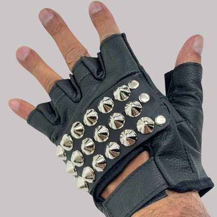 FG107CONICAL   STUDDED FINGERLESS GLOVES PAIR