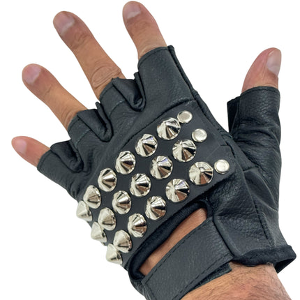 FG107CONICAL   STUDDED FINGERLESS GLOVES PAIR