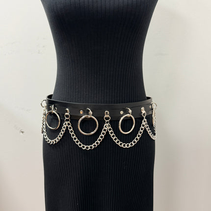 BT501L  GENUINE LEATHER CHAIN D RING BONDAGE BELT