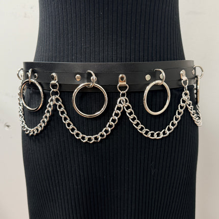 BT501L  GENUINE LEATHER CHAIN D RING BONDAGE BELT