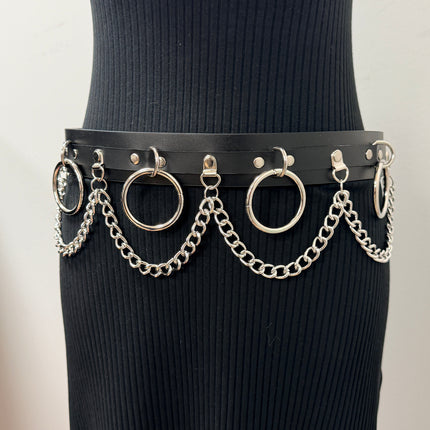 BT501L  GENUINE LEATHER CHAIN D RING BONDAGE BELT