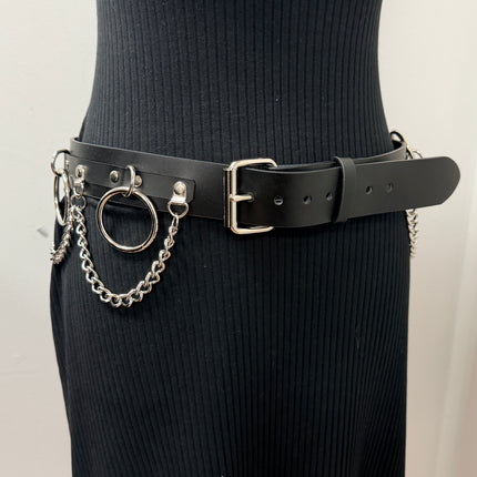 BT501L  GENUINE LEATHER CHAIN D RING BONDAGE BELT