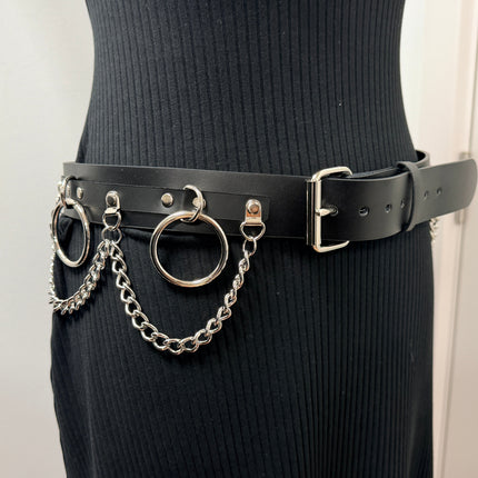 BT501L  GENUINE LEATHER CHAIN D RING BONDAGE BELT