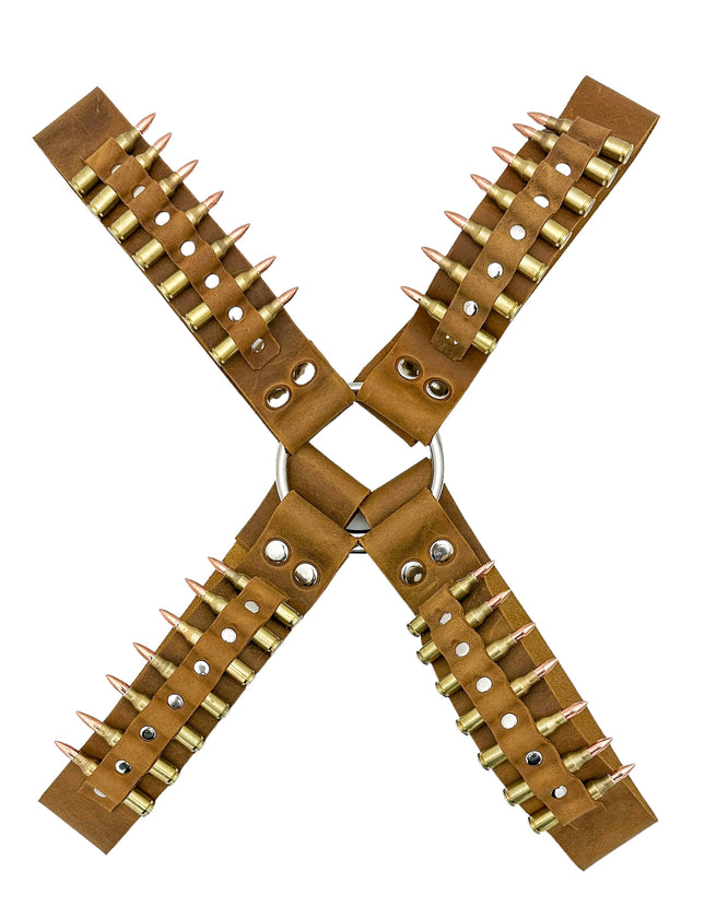 FH110BRN-BRS BRASS BULLET BROWN CROSS HARNESS 1 3/4" WIDE